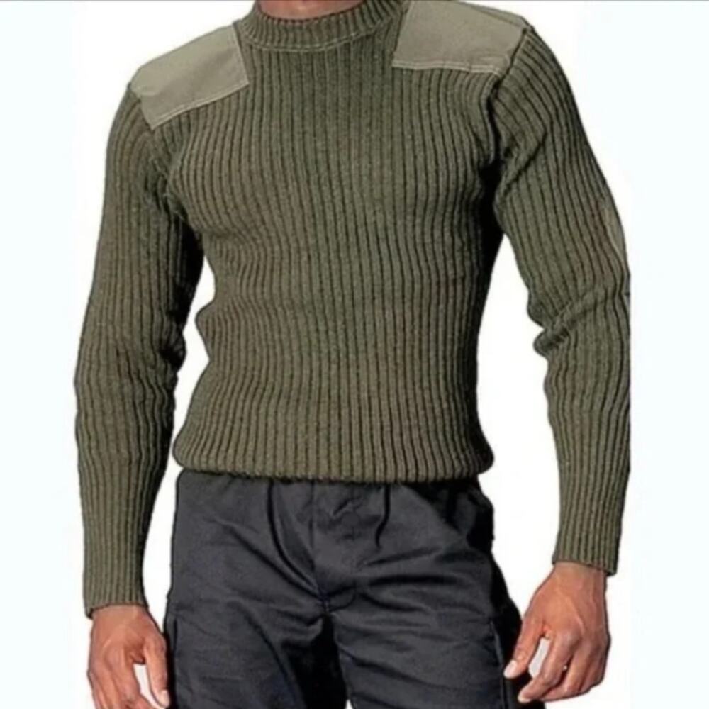 NEW! Valor Collection Men's Military Sweater 40 Olive Green Wool Elbow Patches